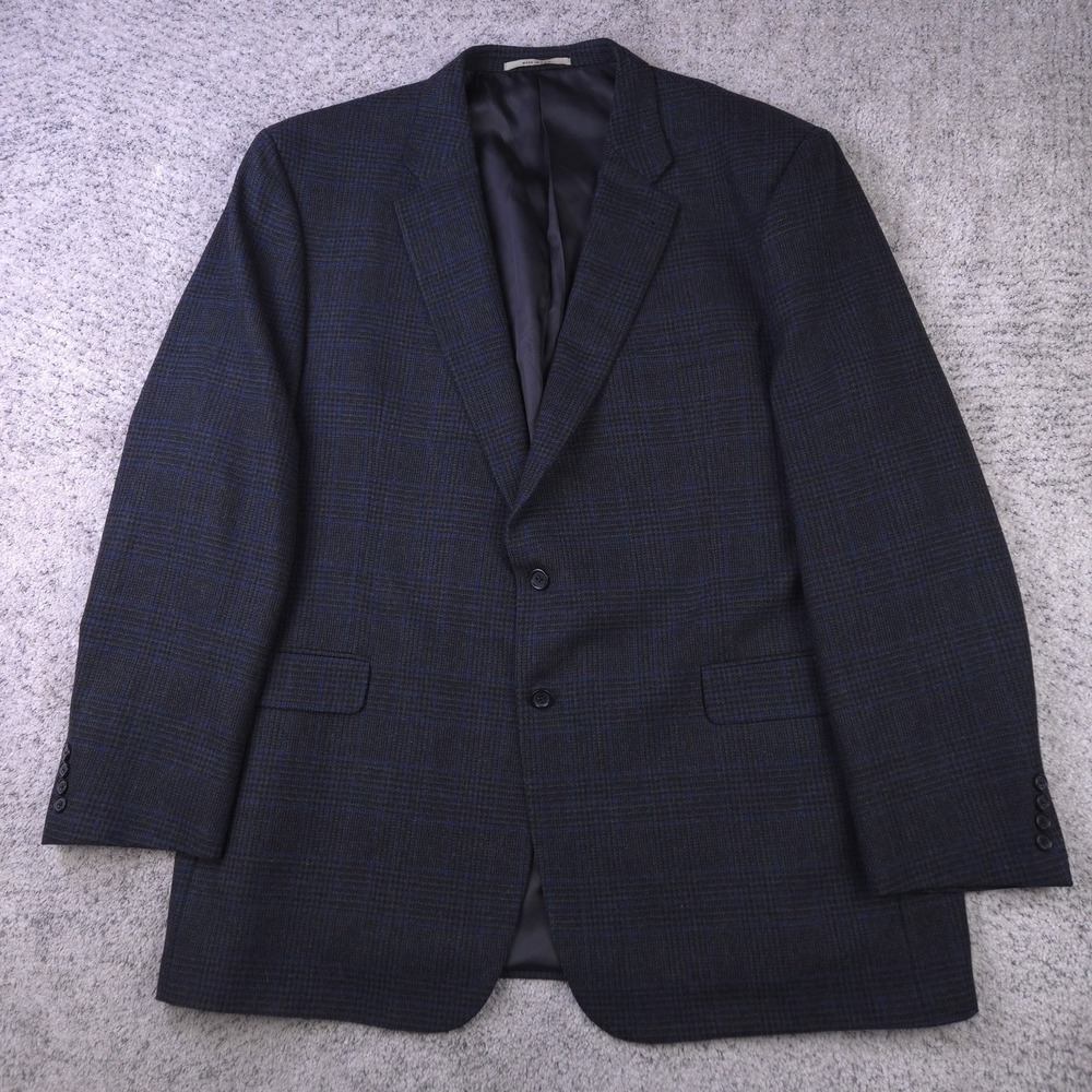 Burberry Sport Coat Mens 52XL Jacket Plaid Wool Gray Blue Kensington T75501038